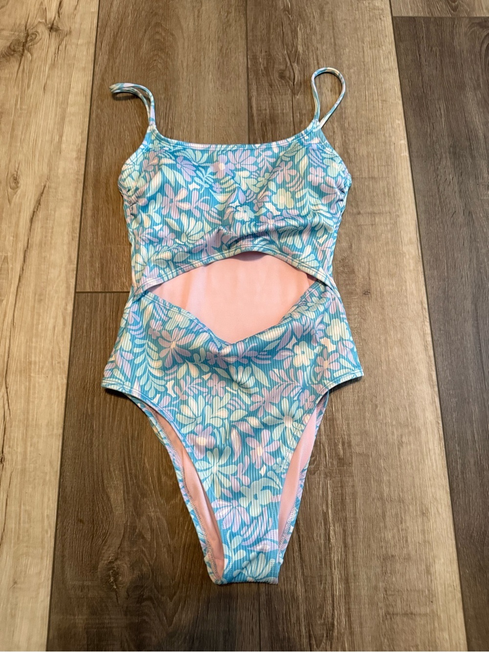 Ninety Nine Floral Cutout One-Piece Swimsuit - Blue & Pink